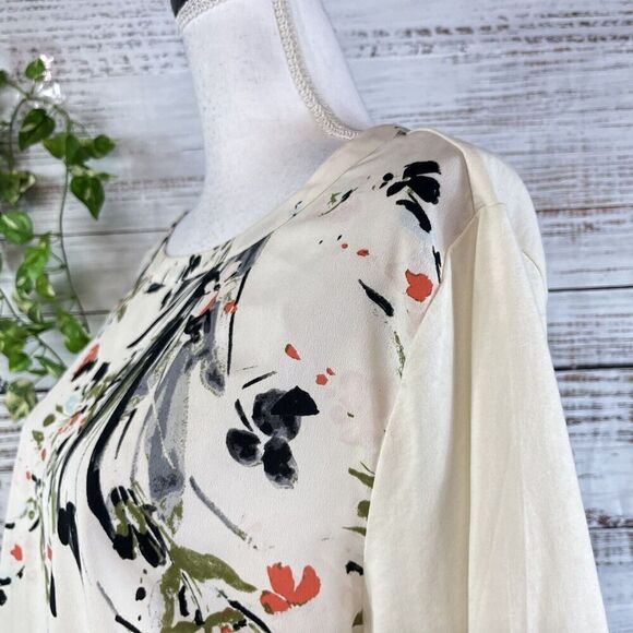 Van Heusen Blouse Tunic size Extra Large Ivory Cream Coral Floral Garden Wedding - Picture 8 of 12